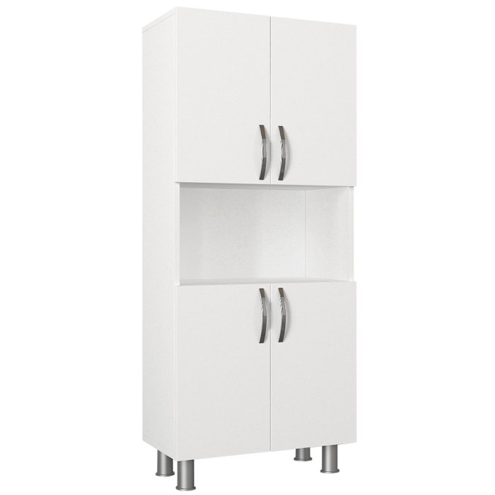 Hanah Home William - White Mueble de Baño Blanco 59.5 cm Ancho x 140.3 cm Alto x 29.5 cm Profundo Fabricado en Tablero de Partículas Recubierto de Melamina